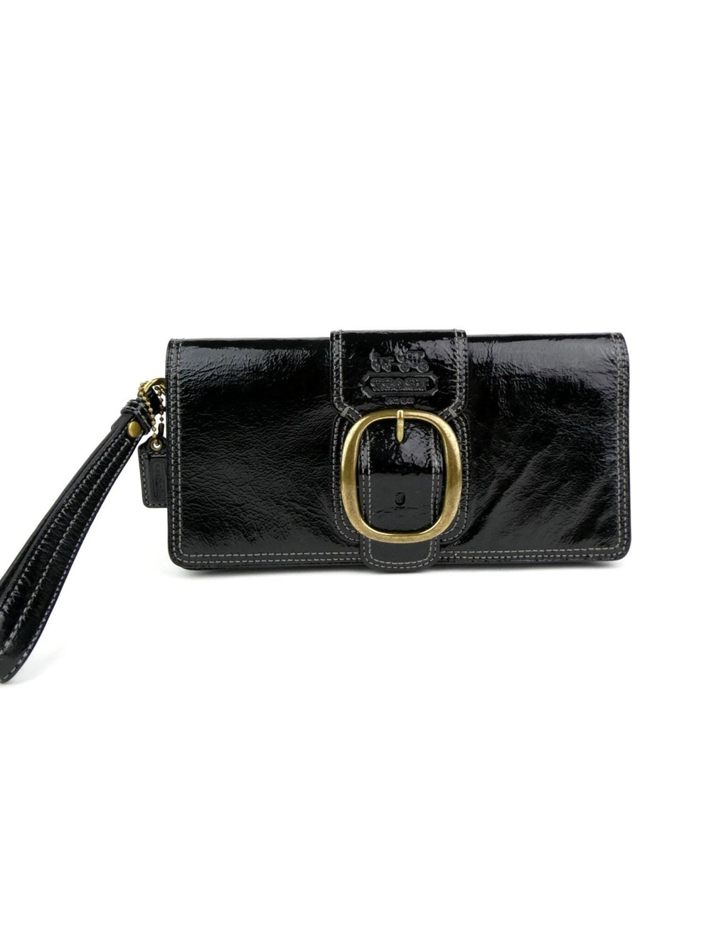Y2K Coach Black Patent Leather Clutch/Wallet with Gold Buckle 🖤